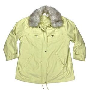 Elisabeth By Liz Claiborne Faux Fur Trim Coat Womens XL Mint Green Winter Jacket